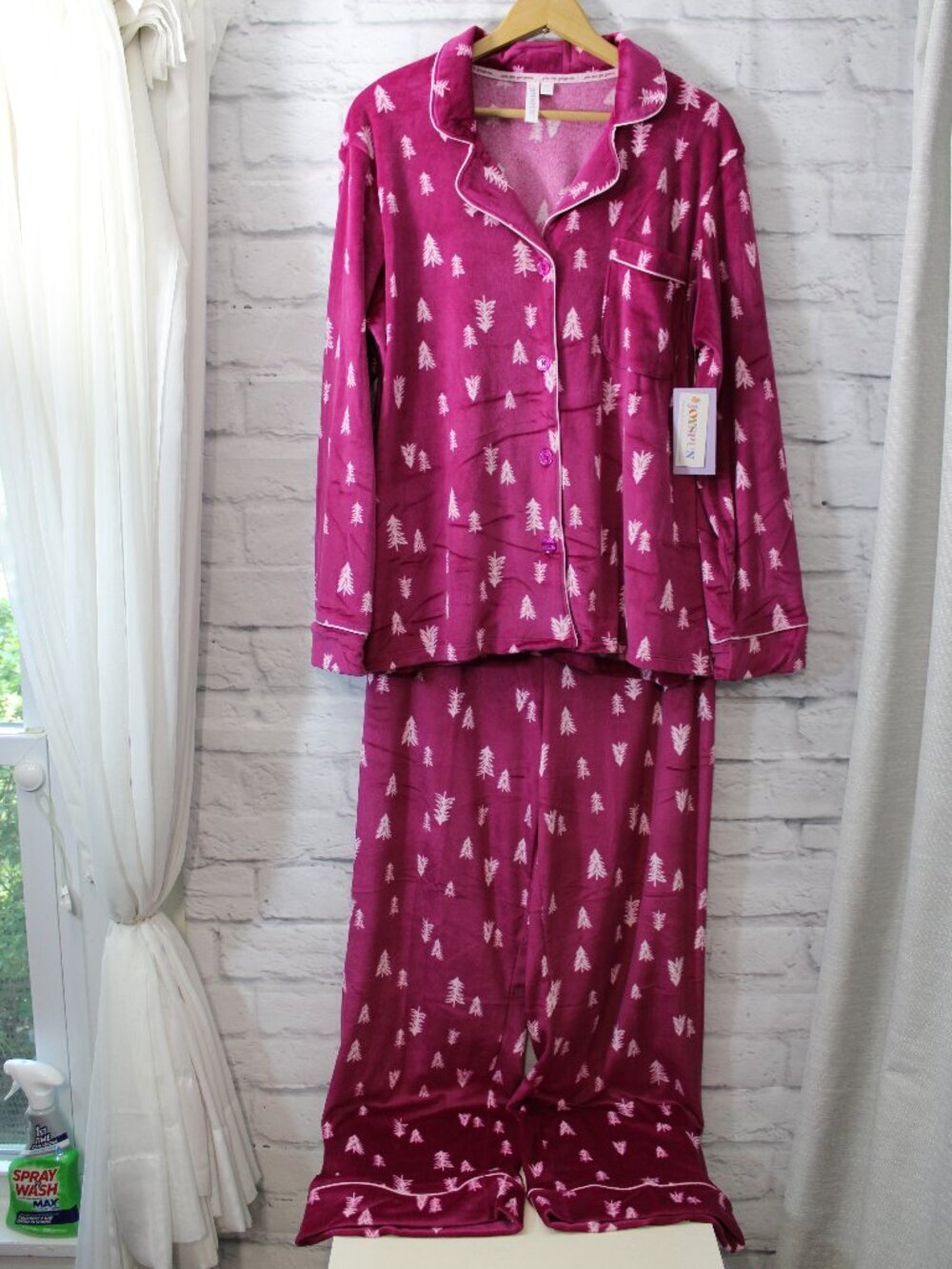 Joyspun Fleece Pajama Loungewear Set Pink Button Front Winter Size Extra Large